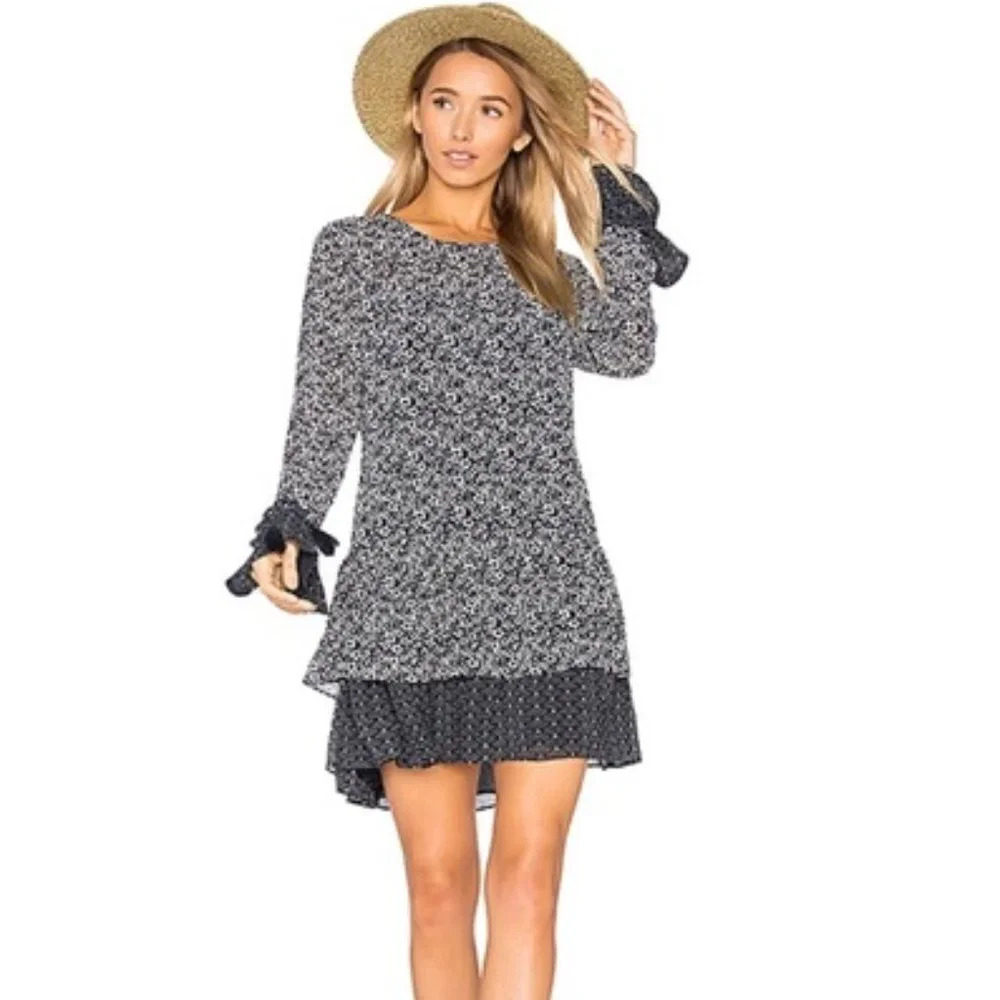 Tularosa X Revolve Women's Small Berkley Shift Dress in Navy Blue Floral Ruffle
